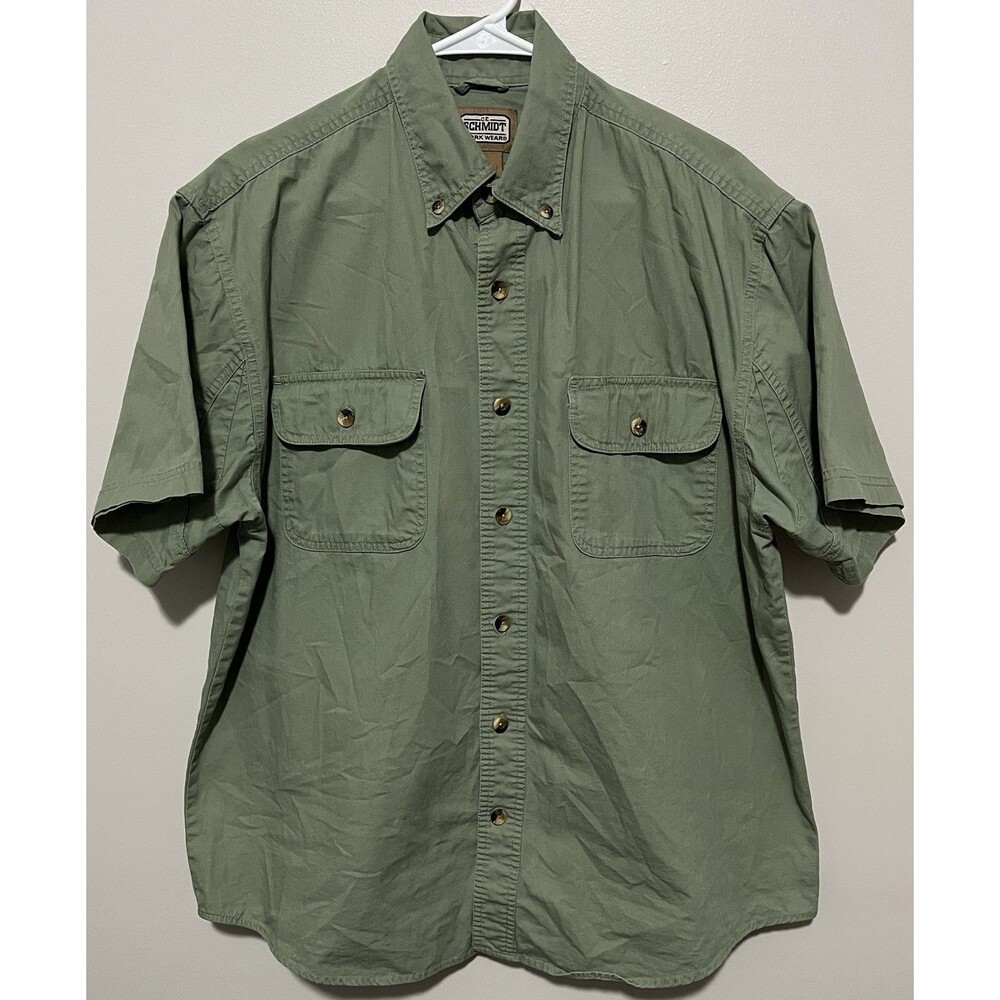 C.E. Schmidt Workwear Men Large Green Button Up Work Shirt Short Sleeve Utility
